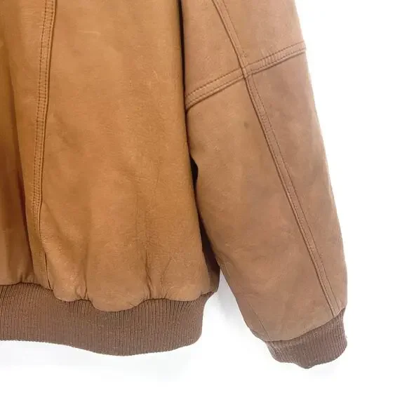 Classic Leather Aviator Bomber Jacket Soft Cowhide Members Only Brown Mens Large